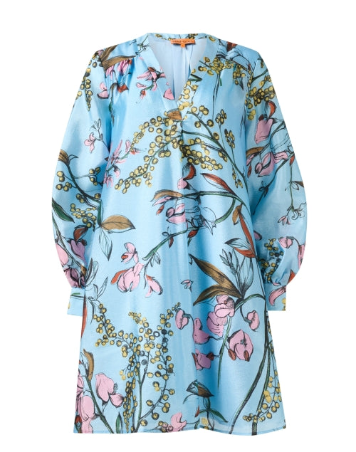 Stylish Women's Blue Floral Printed Trapeze Dress
