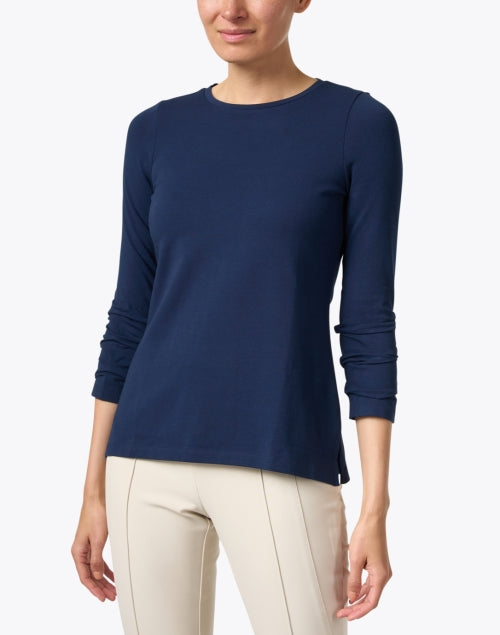 Stylish Navy Peruvian Pima Cotton Tee with Ruched Set - in Sleeves