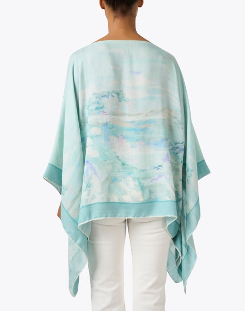 Aqua-Printed Luxury Cashmere Silk Poncho by Rani Arabella