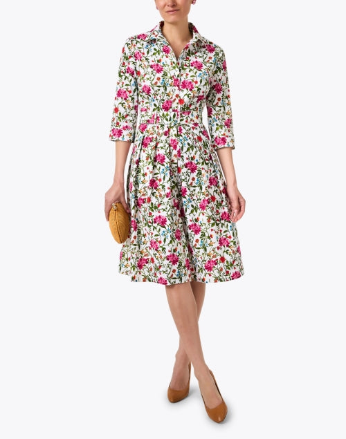 Elegant Audrey White Stretch Cotton Dress with Floral Print