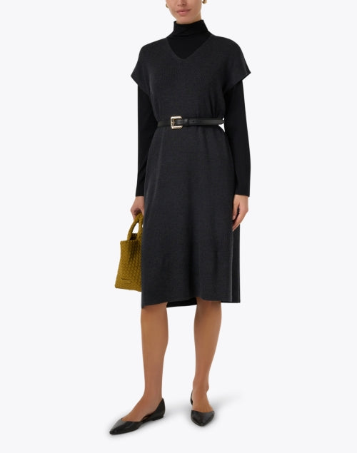 Stylish Charcoal Grey Merino Wool Shift Dress for Women