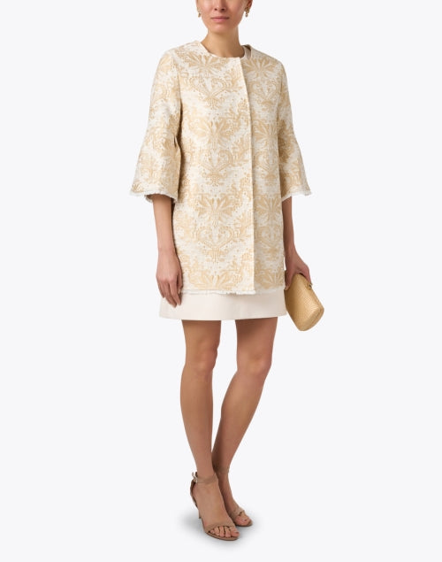 Luxurious Ivory Square - Neck Jacquard Flare - Sleeve Jacket