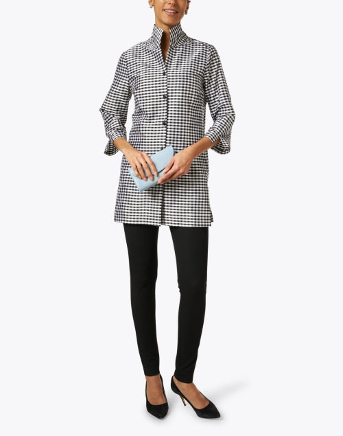 Connie Roberson Rita Branded Black and White Checkered Silk Women's Fashion Top