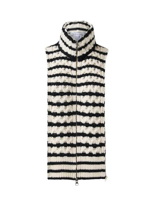 Veronica Beard Uptown Essential Wool Dickey with Ivory and Black Stripes for a Fashionable Mock - Neck Look