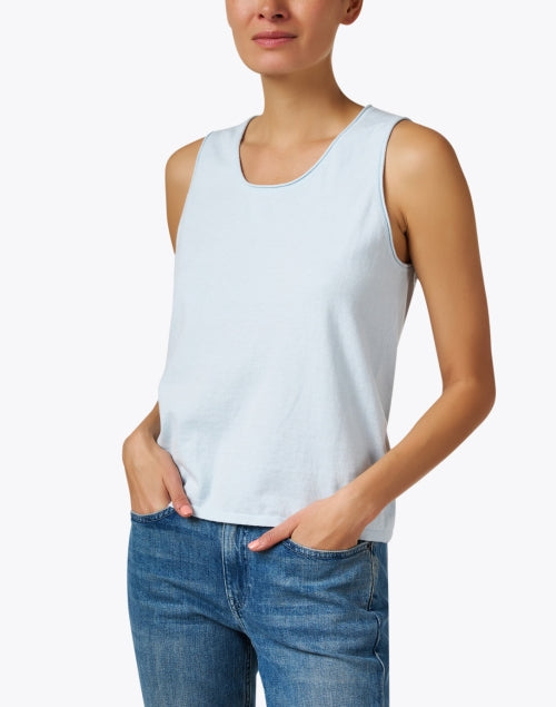 Lightweight Blue Cotton Cashmere Blend Sleeveless Tank Top