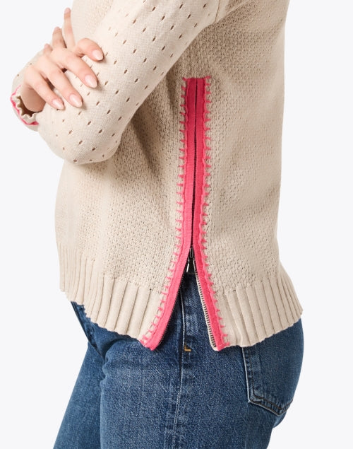 Beige and Rose-colored Stitch Women's Cotton Knit Sweater