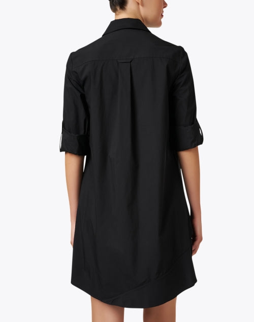 Jenna's Crisp Cotton Asymmetrical Tiered Black Shirt Dress
