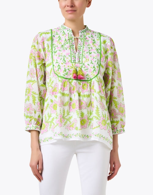 Stylish Pink and Green Floral 100% Cotton Women's Top