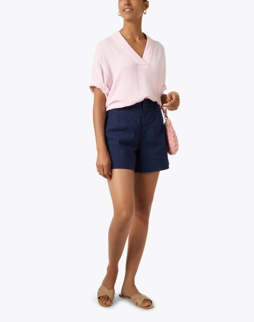 Avery Soft Pink Cotton V-Neck Top for Warm Weather