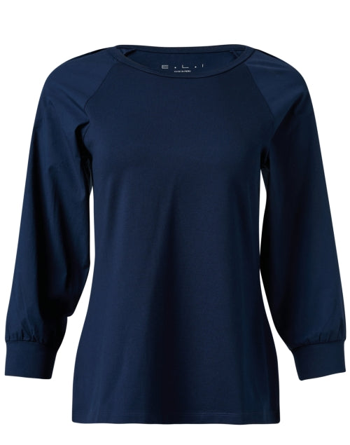 Navy Women's Cotton Puff Sleeve Casual Top for Everyday Wear