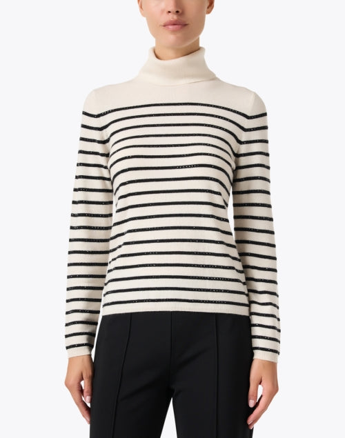 Stylish Cream and Ebony Striped Wool-Cashmere Blend Sweater for the Season
