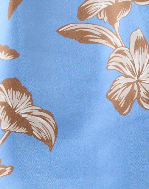 Stylish Lightweight Blue Silk Blouse with Floral Block Print