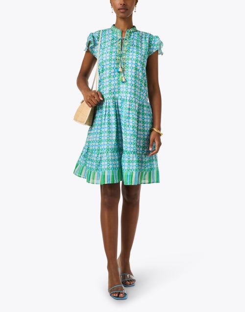 Stylish Green and Blue Multi - Printed Mini Dress