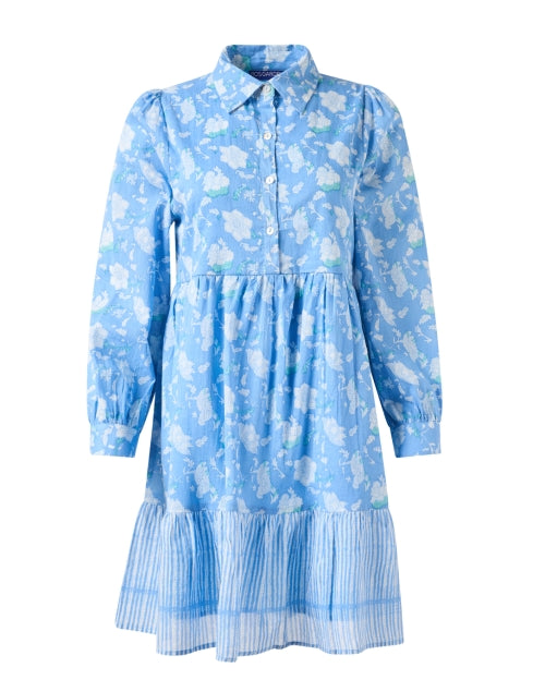 Stylish Light Blue Printed 100% Cotton Mini Dress Romy