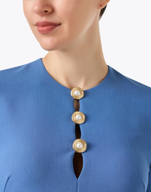 Stylish Blue Button-Detailed Twill Mini A-Line Dress for Women
