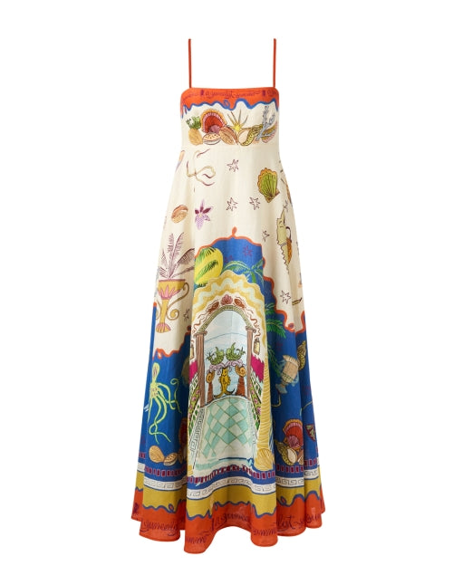 Stylish Multi - Surreal Motif Linen A - Line Dress