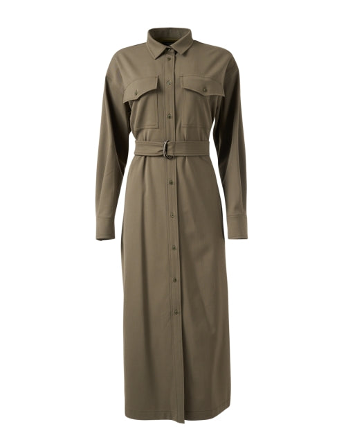Stylish Khaki Green Knit Blend Shirt Dress with D - ring Belt
