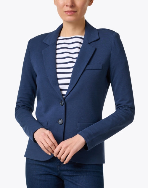 Stylish Marine Blue Cashmere Knit Double - Button Blazer