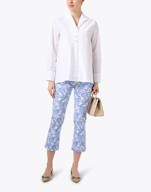 Leo Blue Paisley Cropped Flare Women's Trousers for All-Day Styling