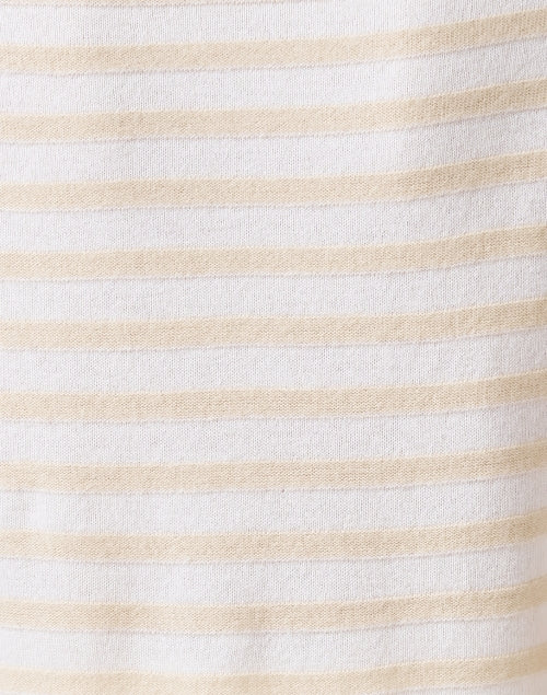 Stylish Beige and Ivory Striped Short - Sleeve Wool Cashmere Blend Crew Neck Sweater