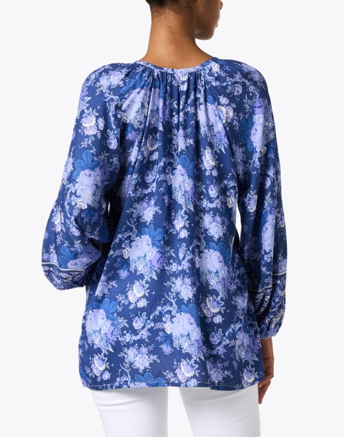 Stylish Sonia Blouse with Intricate Blue Print and Balloon Sleeves