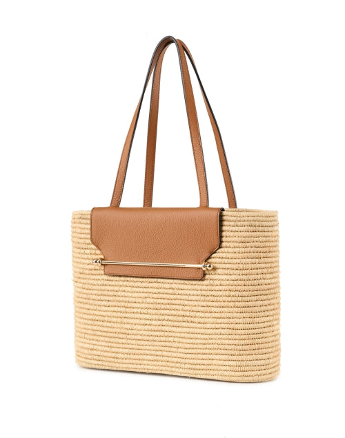 The Medium Tan Leather and Raffia Strathberry Basket Tote Bag