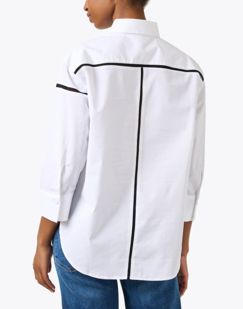 Stylish Halsey Top with White and Contrasting Black Lace Trim