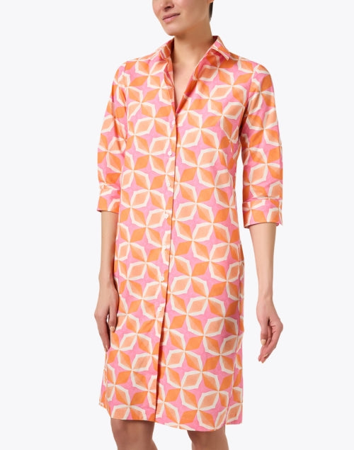 Stylish Orange and Pink Geometric Print Cotton Dress for Warm Weather