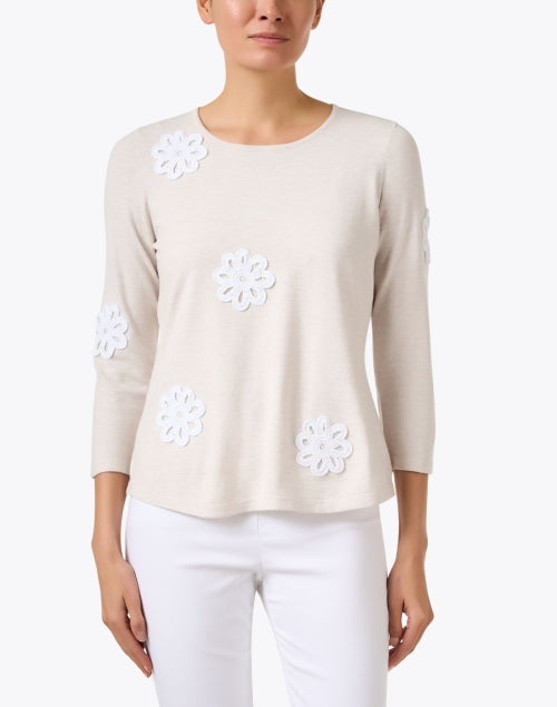 Lightweight Beige Crochet Floral Knit Women's Top