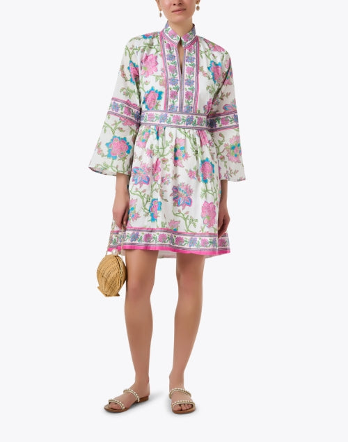 Elegant Elle White Floral-Print Mini Dress with Stand Collar
