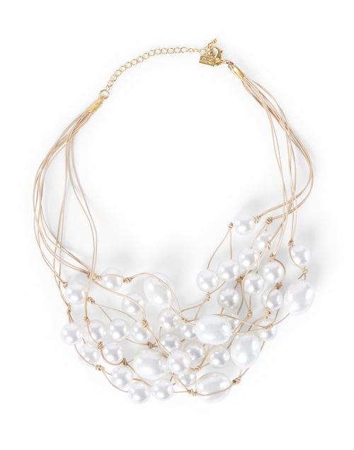 Exquisite Pearl Cluster and Beige Leather Strand Necklace for Women