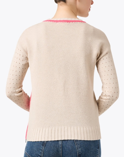 Beige and Rose-colored Stitch Women's Cotton Knit Sweater