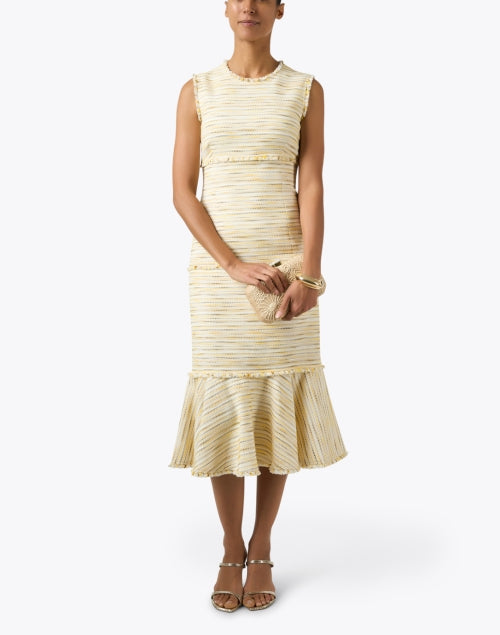 Santorelli's Andi Women's Chamomile Yellow and Ivory Tonal Tweed Sheath Party Dress