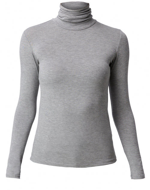Stretchable Medium Grey Viscose Turtleneck Long - Sleeve Top