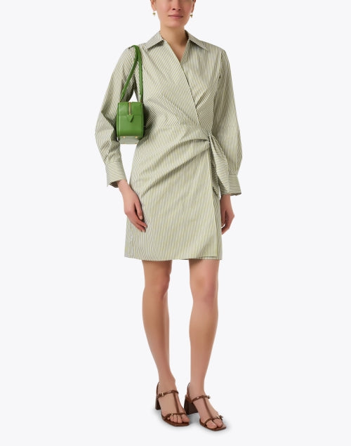 Furrow Stylish Green Striped Women's Cotton Wrap Dress for Fashionable Look