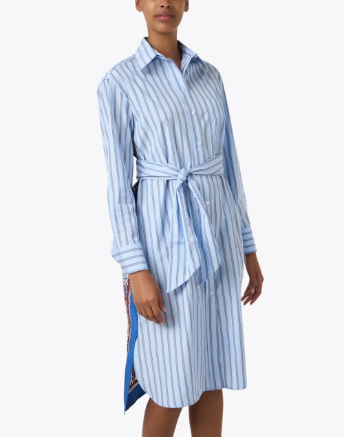Weekend Max Mara Edipo Women's Blue Striped Silk Panel Long Shirt Dress for Stylish Occasions