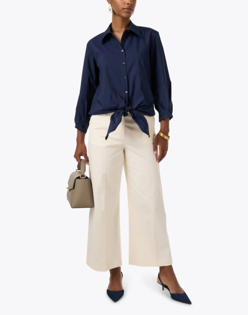 Navy Emmy Tie-Front Women's Button-Front Blouse Shirt