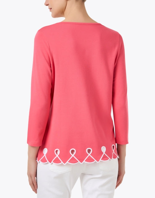 Pink Embroidered Women's Knit Crew Neck Top for All Seasons