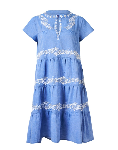 Stylish Isabel Blue Chambray Embroidered Summer Dress