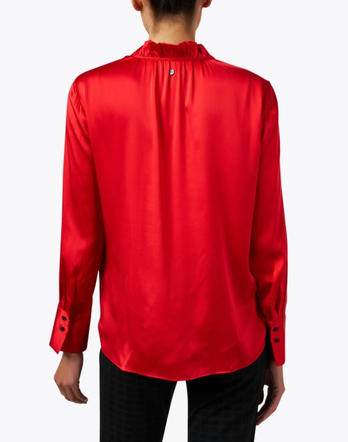 Elegant Red Silk Ruffled Blouse for Timeless Style