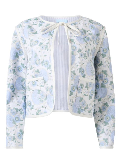Stylish Iris Blue Floral Embroidered Tie - Neck Jacket