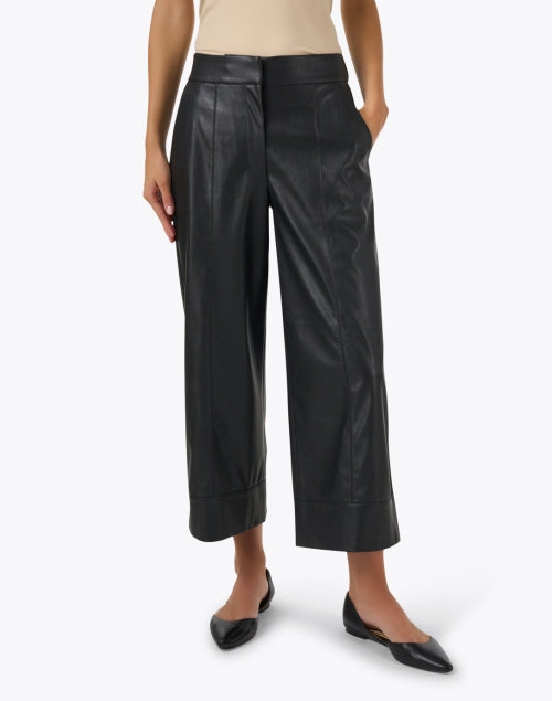 Odele Women's Cropped Wide-Leg Black Faux Leather Trousers