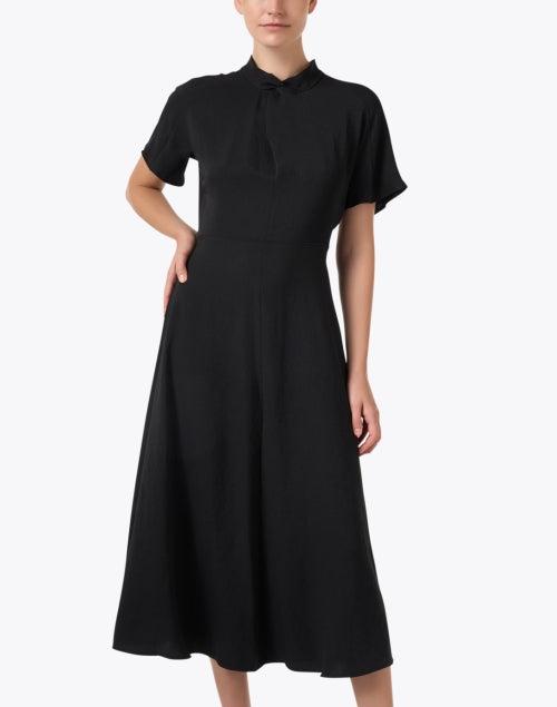 Elegant Black Tie-Neck Midi Dress for Women
