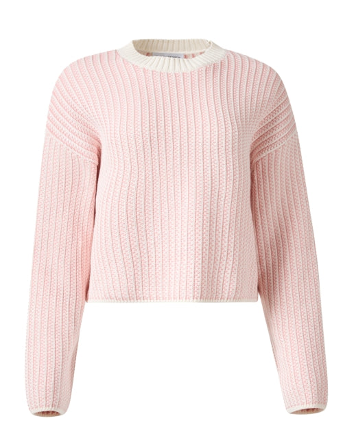 Charming Ivory and Pink Striped 100% Cotton Knit Sweater