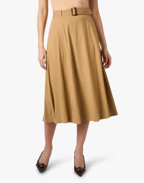 Stylish Arwen Tan Belted Mid - length A - line Skirt for Women