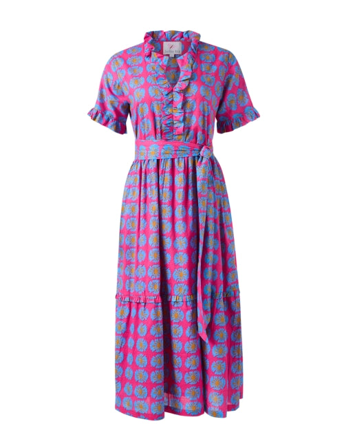 Harlan Feminine Pink-Printed Dress with Ruffle Trim