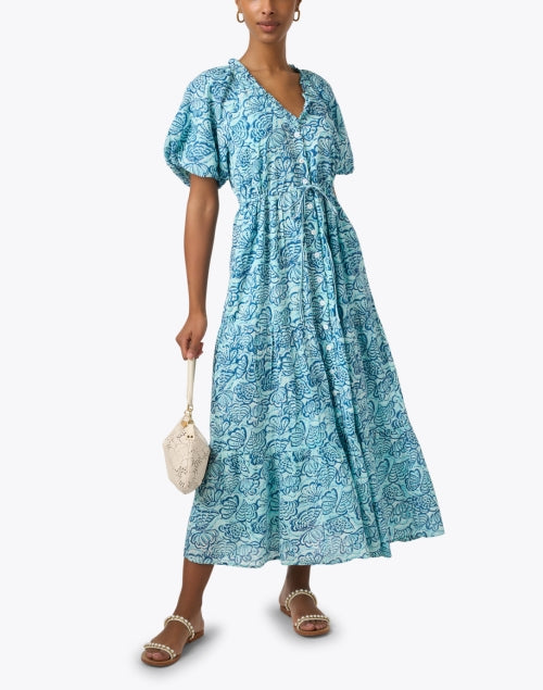 Banjanan's Poppy Artistic Aqua Print Women's Cotton Day Dress