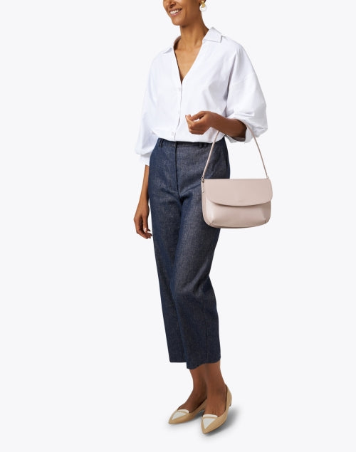 Elegant Kate White Collared V-Neck Blouson Sleeve Top