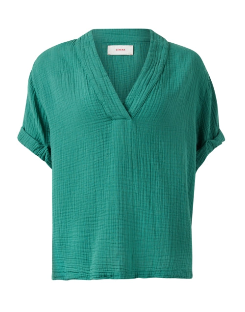 Avery Lightweight Green Cotton V-Neck Summer Top