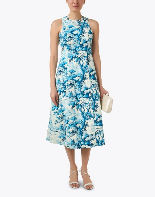 Elegant Ivory and Blue Patterned Louise Dress